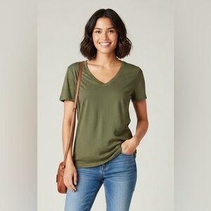 Armani Exchange tropical green short sleeved v-neck top, 100% Puma cotton, S